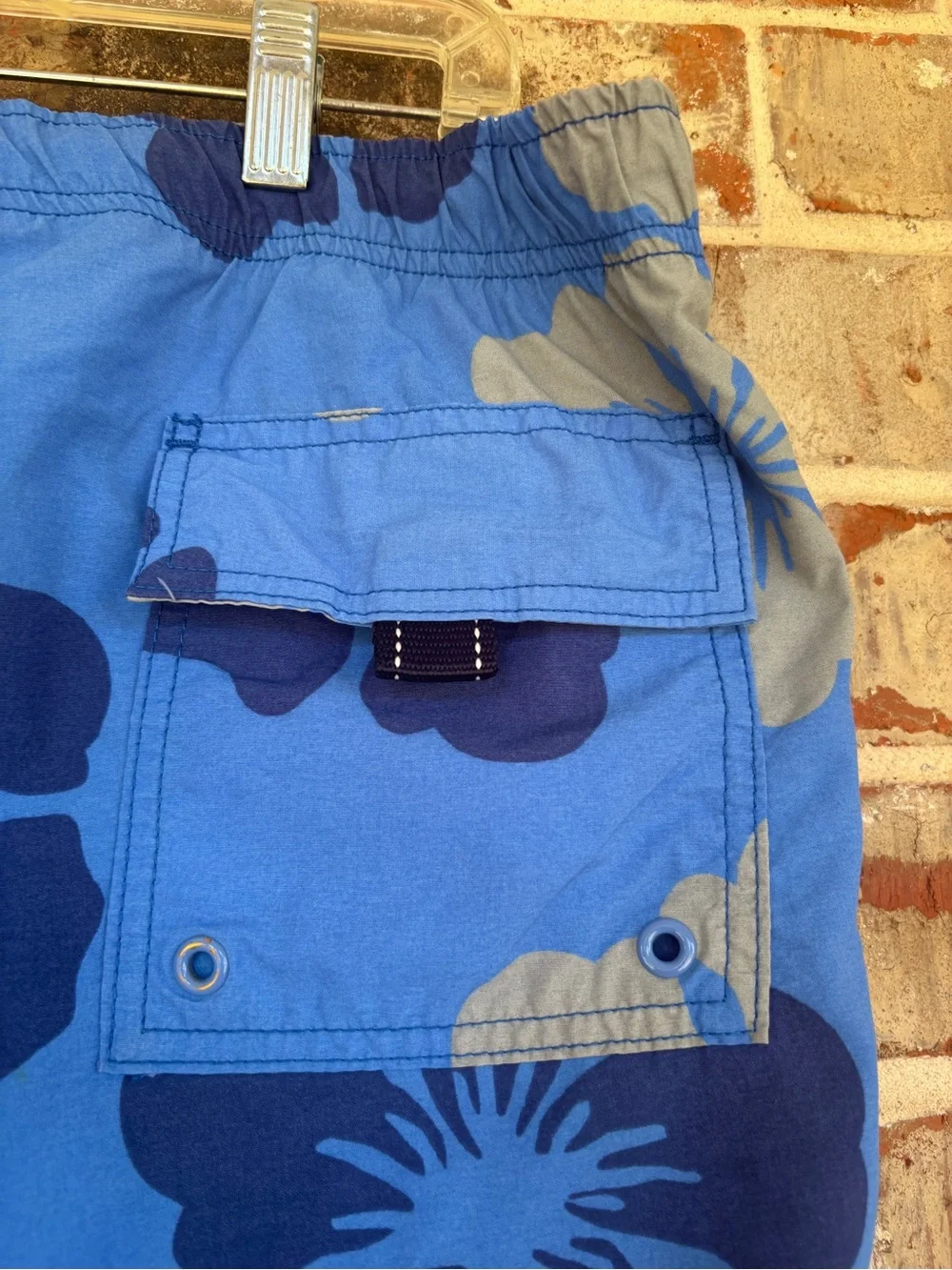Land’s End Blue Hawaiian Hibiscus   Swim Trunks